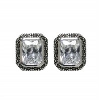 Radiant Cut Marcasite Sterling Silver Earrings