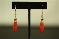 PAIR OF RED CORAL 14kt YELLOW GOLD EARRINGS