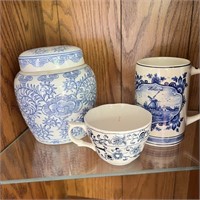 Delfts Blue Mug, Blue & White Vase, Cup