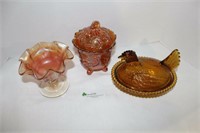 Carnival Glass Compote, Candy Dish & Hen on Nest