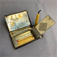 Antique Tin Box Candle Holder, Match Holder