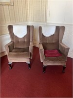 Pair of Queen Anne Wing Back Arm Chairs
