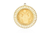 AUSTRIAN DUCAT GOLD COIN IN PENDANT,  21.8g