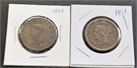 1832 & 1851 US Large Cents