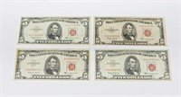 (4) $5 RED SEAL NOTES - VF to XF