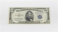 1953 $5 SILVER CERTIFICATE - NEARLY UNC
