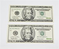 TWO (2) UNCIRCULATED $20 STAR NOTES