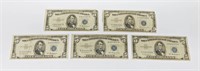 FIVE (5) 1953 $5 SILVER CERTIFICATES