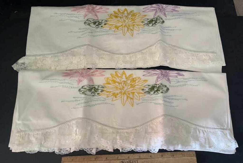 HAND CRAFTED PILLOW CASES-NEEDLE POINT