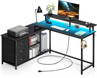 L Shaped Desk with LED Lights  Black