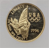 1996W USA Gold Olympics $5 Flag Bearer Coin