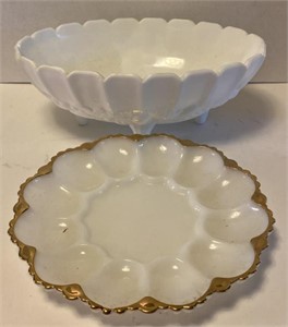 Milk Glass Centerpiece Bowl (1’ x 9” x 5”) &
