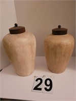 2 Ceramic Jars with Metal Lids Larger Jar 15"