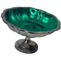 Vintage Green Glass and Metal Compote