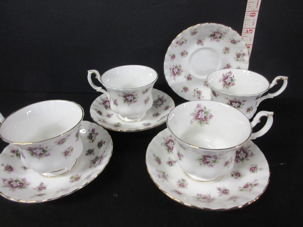 4 ROYAL ALBERT 'SWEET VIOLETS' CUPS & SAUCERS