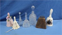 Vintage Metal Cowbell & Glass & Ceramic Bells