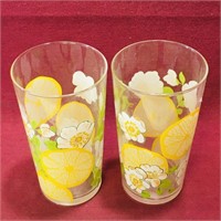 Pair Of Vintage Lemonade Glasses (4 3/4" Tall)