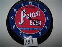 Potosi Beer Clock - Round Black Plastic Battery Op