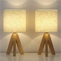 HAITRAL Small Table Lamps - Wooden Tripod Nightsta
