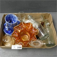 Carnival Glass Vase, Blue Spongeware C & S - Etc