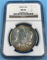 NGC Graded,  Morgan Silver dollar  1904 O MS 64