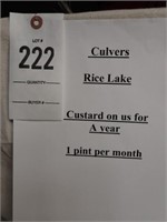 Culvers 1 Pint Custard / Month For A Year!