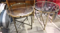 Pair of brass glass top side tables, 25 x 24 in