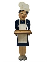 Life Size Wood Carved Chef statue w/ Tray