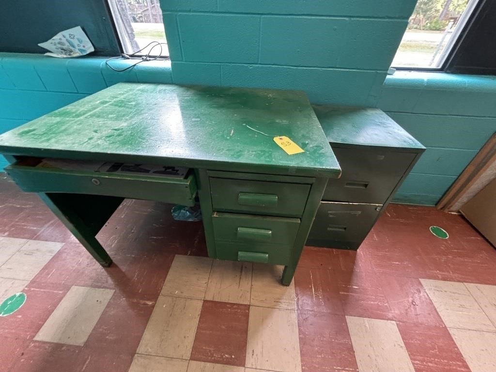 Wooden Desk, Metal 2-Drawer Filing Cabinet