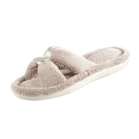isotoner womens Microterry Satin X-slide slippers,