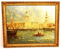 Framed, signed Voldemars Skulte Riga oil painting