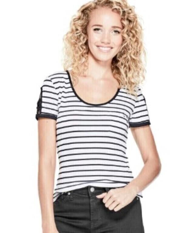 *Guess Women's Nico Striped Cutout Tee, S*