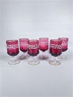 (6) Cranberry/Clear Enameled Water Glasses