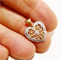 Petite Two-Tone 10K Gold Heart Pendant 1/2" .6g