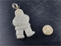 Lot of 2:  Bone carved pendant and small mammoth i