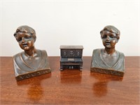 Bronze Plated Vintage Sculpture Bookends & piano