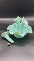 Fenton 3 Horn Green Epergne