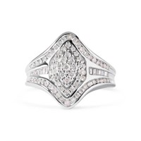 14K White Gold Round Baguette Diamond Cluster Ring