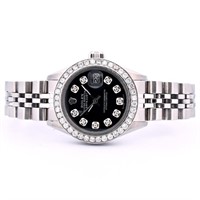 Rolex DateJust SS Black 1.00ct Diamond 26 Watch
