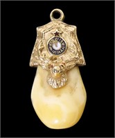 10K Yellow gold vintage elk tooth pendant,