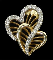 10K Yellow gold double heart diamond pendant,