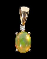 10K Yellow gold basket set opal pendant with