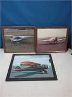 Group of three vintage airplane photos framed