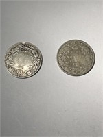 2 Canada Silver Quarters: 1912, 1920