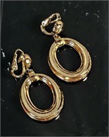 Vintage Crown Trifari Dangle Hoop Earrings