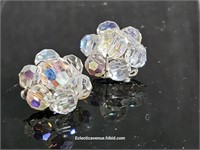 Aurora Borealis Crystal Cluster Vintage earrings
