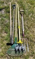 Garden tools, rake, hoe, forks and more.