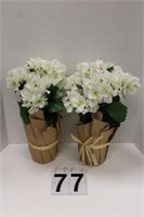 2 Artifical White Flowers in Paper Vase