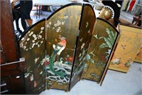 4-fold oriental screen with birds & flowers