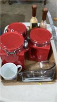 Pyrex dishes, canisters, cups